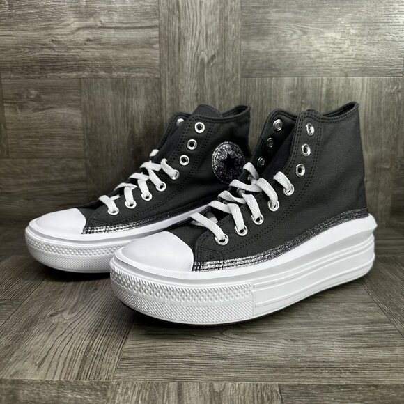 Converse Move Hi Youth Size 6 Dark Grey Sparkle Hightop Shoes - Picture 4 of 9